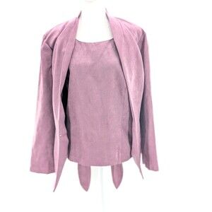Dressbarn Hook Tie Blazer Jacket Two-Piece Tank Set Faux Suede Lavender Size 22W